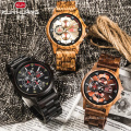 KUNHUANG 1010 Fashion Men's Golden Wooden Watches Male Sports Wood Quartz Watch Clock Waterproof Wristwatch Relogio Masculino